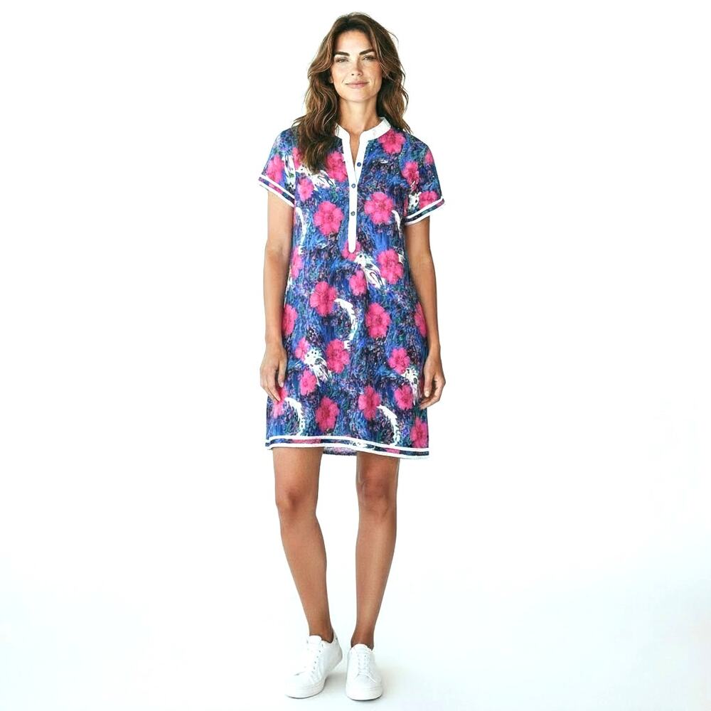 Diva Cotton Tunic Sz L Colorful Summer Vacation Tropical Print Light Breathable